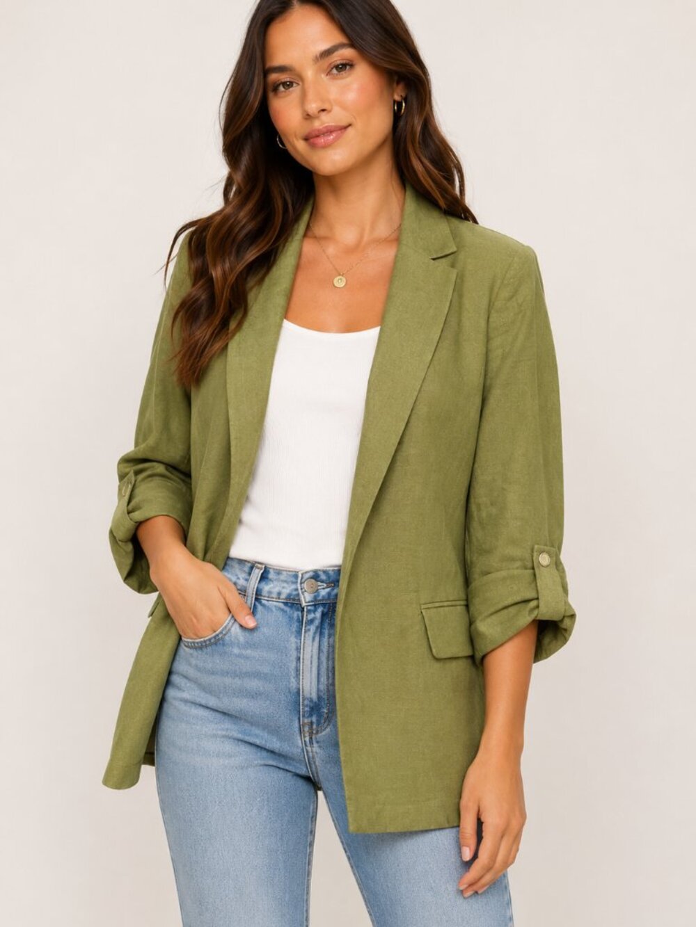 NWT Calvin Klein Olive Green Linen Blend Blazer | Size 10